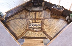 Custom hardwood art floor in North Idaho.
